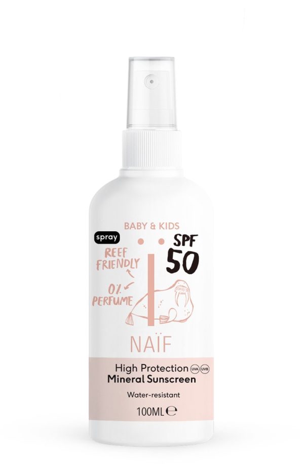 Naïf Zonnebrand spray SPF50 0% parfum -100ml- met natuurlijke ingrediënten NAIF Babycare
