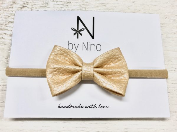 Haarbandje Geelgoud leer – beige By Nina