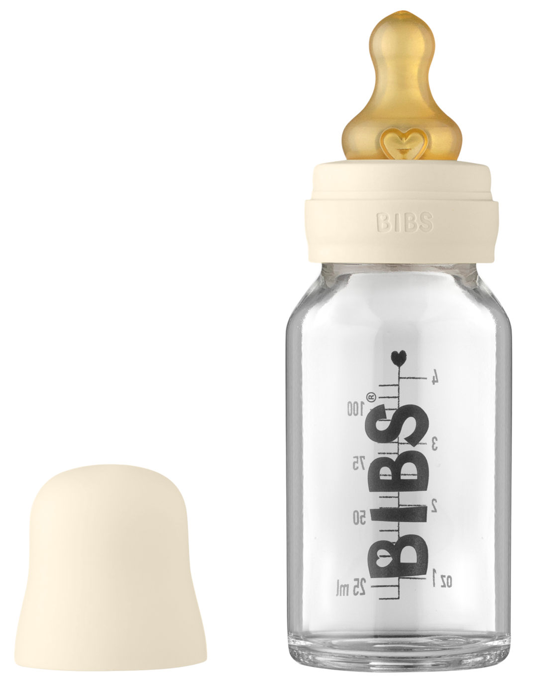 BIBS Baby Glass Bottle Complete Set Latex 110ml Ivory Villa Uk
