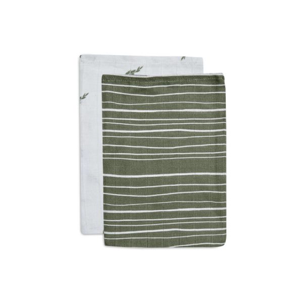 Washandjes Muslin Stripe en Olive Leaf Green GOTS (2-pack) Jollein