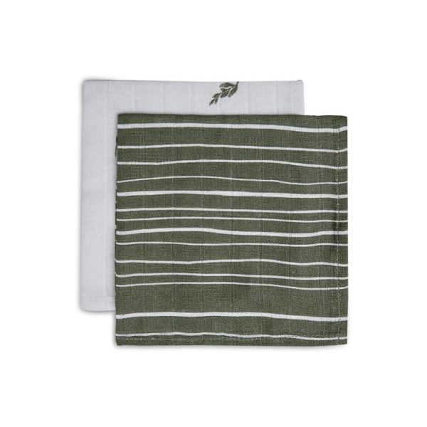 Hydrofiel monddoekje Muslin Stripe en Olive Leaf Green  GOTS (2-pack) Jollein