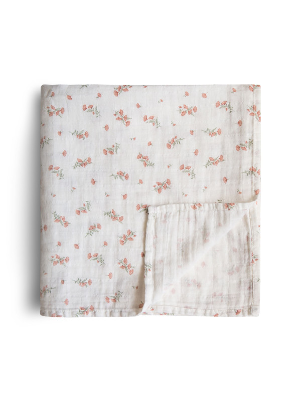 Mushie Hydrofiele doek-Swaddle 120×120 Pink Flower Mushie