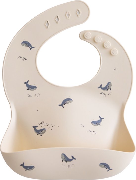 Mushie Siliconen Bib Slabbetje – whales ivory Mushie