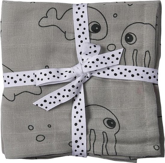 Swaddle set Sea Friends/ Grey 120×120 cm Done by deer