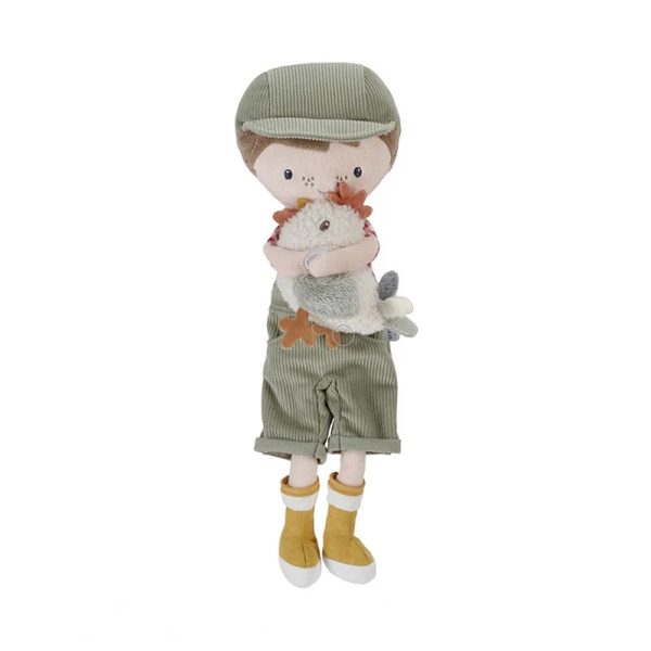 Knuffelpop Boer Jim met kip 35cm Farm Little Dutch