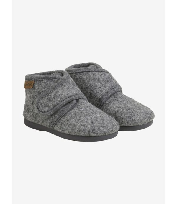 Slofjes Wool Velcro Dark Grey Melange En fant