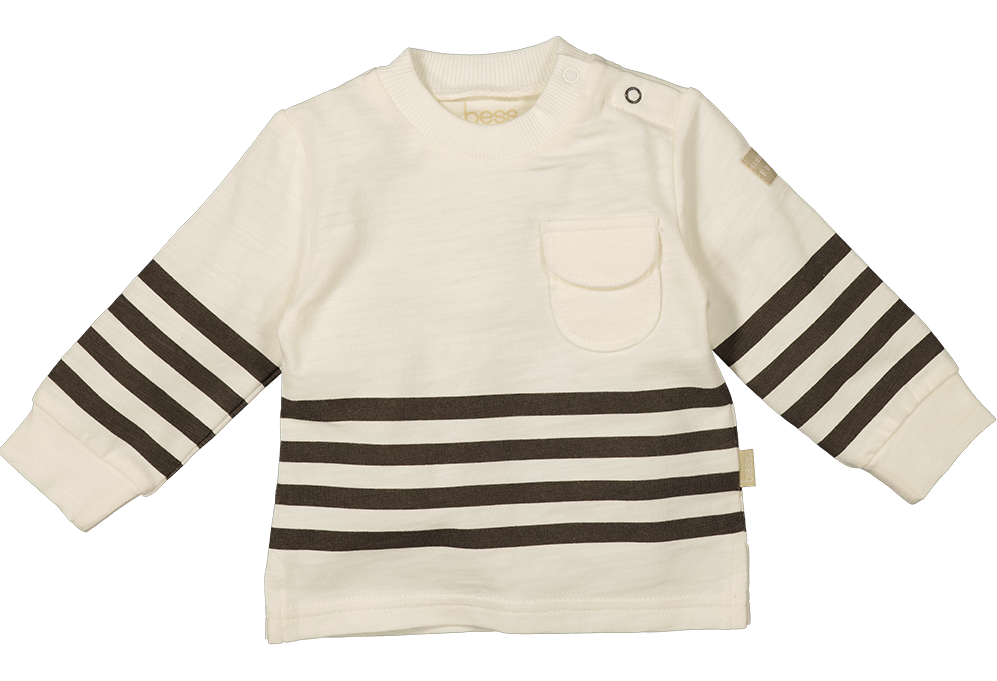 BESS Sweater Striped Pocket Off White B.E.S.S.