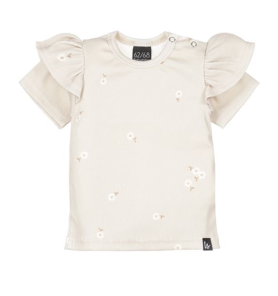 Ruffle t-shirt daisy stem rib – Beige Babystyling